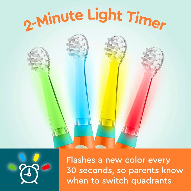 Brusheez Little Toddlers’ Sonic Toothbrush - Safe & Gentle Toothbrush for Ages 1-3 with Built-in, Light-Up 2-Minute Timer, Extra Brush Head, & Storage Base for First-Time Brushers (Fuzzy The Fox) - Image 3